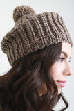 Rib Knit Pom Pom Beanie