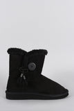 Suede Faux Fur Toggle Button Flat Ankle Boots