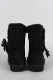 Suede Faux Fur Toggle Button Flat Ankle Boots