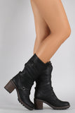 Strappy Buckle Heeled Mid Calf Boots