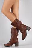 Strappy Buckle Heeled Mid Calf Boots