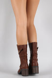 Strappy Buckle Heeled Mid Calf Boots