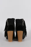 Qupid Falling Fringe Buckle Chunky Heel Mule