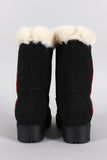 Faux Fur Round Toe Lug Sole Mid Calf Boots