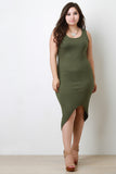 Asymmetrical Hem Ribbed Sleeveless Dress