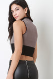 Colorblock Mock Neck Crop Top