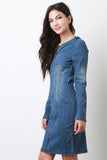 Zip up Denim Back Cutout Long Sleeves Midi Dress