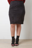 Paneled Suede Pencil Skirt