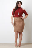 Paneled Suede Pencil Skirt