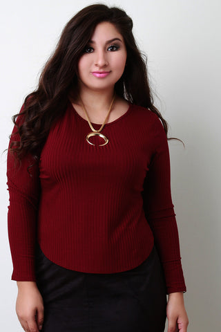 Ribbed Long Sleeve Curved Top