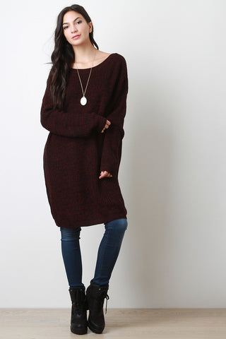 Deep V-Neck Long Sleeves Sweater Dress