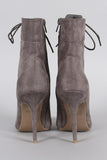 Wild Diva Lounge Suede Combat Lace Up Stiletto Booties