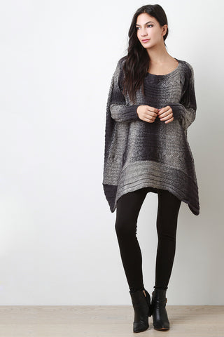 Ombre Stripes Mixed Knit High-Low Sweater