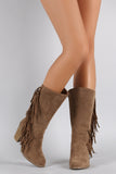 Liliana Suede Studded Fringes Cowgirl Chunky Heeled Mid Calf Boots