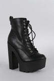 Breckelle Round Toe Chunky Heel Lace Up Booties