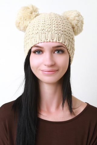 Double Pom Pom Knit Beanie