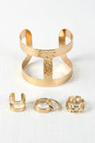 Hammered Cutout Cuff And Chain Ring Set