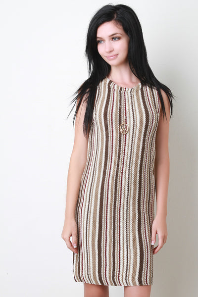 Retro Vertical Striped Knitted Dress