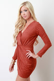 Vegan Suede Drape Long Sleeved Dress