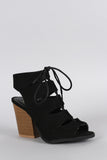 Qupid Suede Peep Toe Corset Lace Up Gladiator Chunky Heel