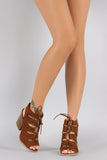 Qupid Suede Peep Toe Corset Lace Up Gladiator Chunky Heel