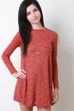 Long Sleeve Ribbed Knit Shift Dress