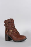 Moto Lace Up Lug Chunky Heel Ankle Boots