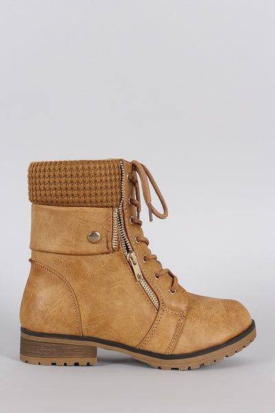 Bamboo Sweater Cuff Combat Ankle Lug Boots