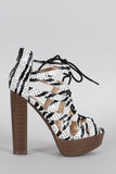 Qupid Snake Caged Lace Up Platform Chunky Heel