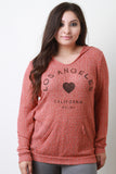 Marled Loose Knit Graphic Long Sleeves Hooded Top