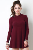 Long Sleeve Ribbed Knit Shift Dress