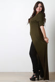 Half Sleeve Front Slit Maxi Top