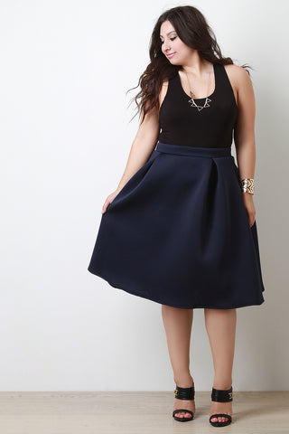 Pleated Neoprene Midi Skirt