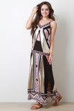 Mixed Patterned Print Metallic Trim V-Neck Cami Maxi Dress