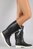 Lace Up Round Toe Rubber Rain Boots