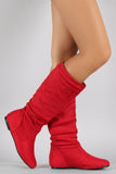 Suede Round Toe Slouchy Flat Boots