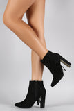 Qupid Suede Fringe Metallic Trim Heeled Booties