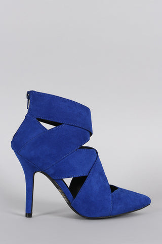 Qupid Suede Strappy Pointy Toe Stiletto Booties