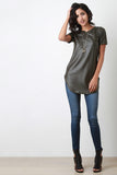 Vegan Leather Round Hem Tunic Top