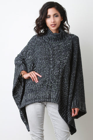 Cable Knit Turtleneck Poncho