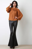 Pleated Self-Tie Neck Blouse