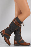 Bamboo Vintage Buckled Lace Up Wool Boots