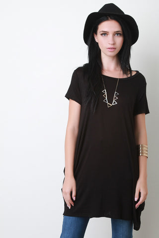 Short Sleeve Boat Neck Long Tee