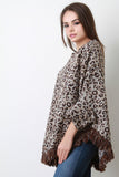 Leopard Fringe Hem Poncho Top