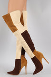 Shoe Republic LA Suede Colorblock Patchwork Stiletto Boots