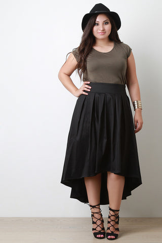 Pleated Taffeta High-Low Skirt