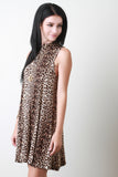 Leopard Mock Neck Sleeveless Dress