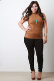 Suede Mock Neck Side Lace Up Sleeveless Top