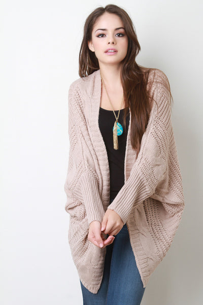 Cable Knit Dolman Sleeves Cardigan