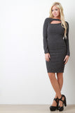 Ribbed Knit Button Long Sleeves Bodycon Midi Dress